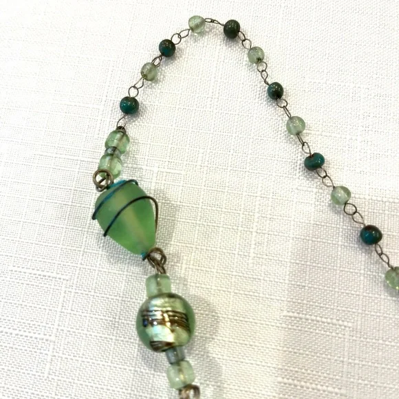 HOPE Handcrafted Glass Bead Necklace in a lovely shade of soft sea glass green - Picture 3 of 7